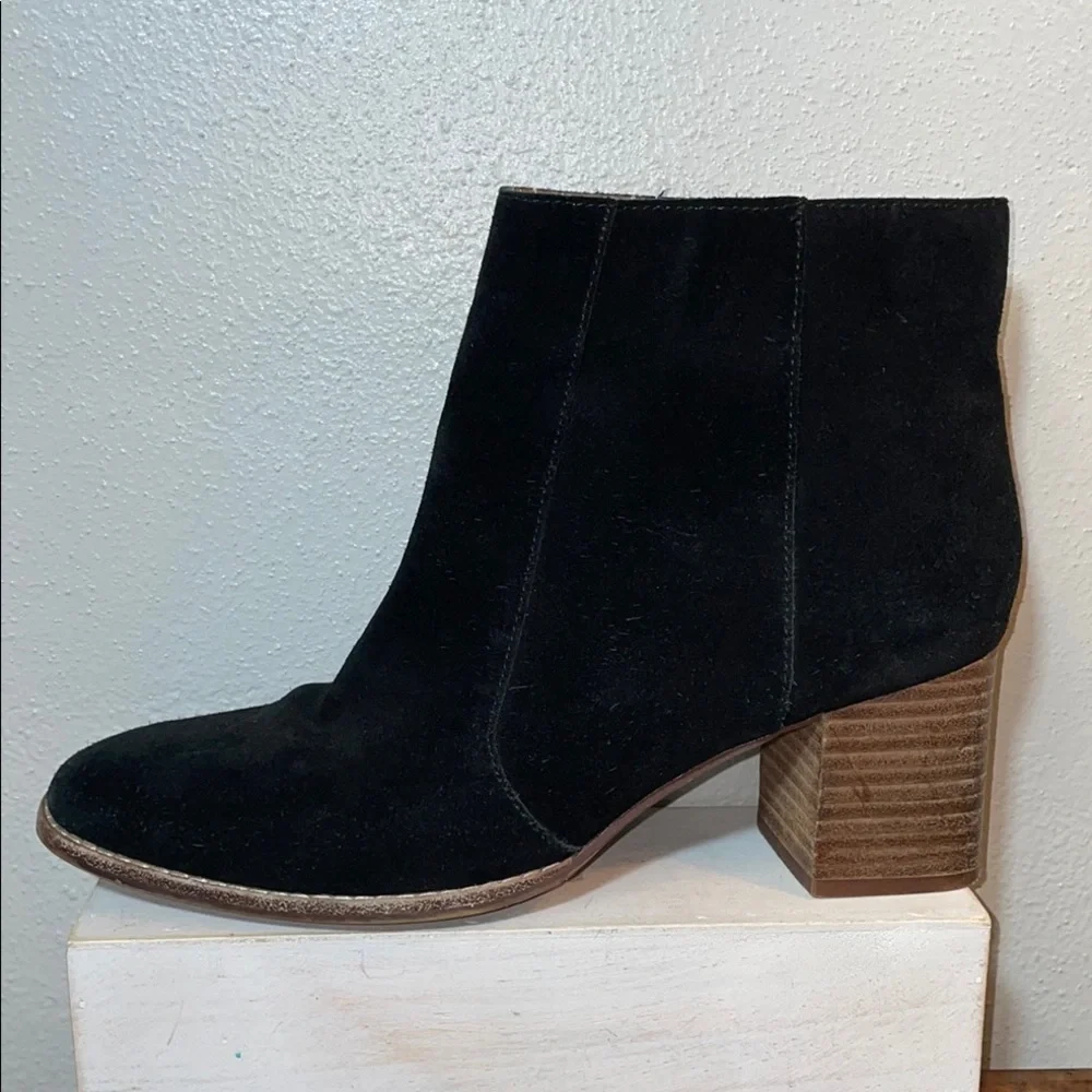 Suede Black Ankle Booties Block Heel Zip Minimal Sz 9.5 Chunky Sleek Madewell